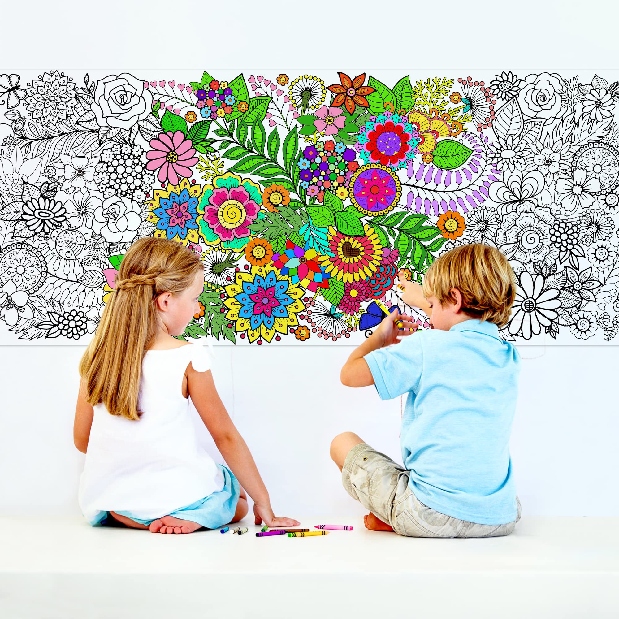 Dvbonike Jumbo Mandala Coloring Poster Giant Flower DIY Color-in Paper Art Blank Banner 55.1 x 23.6 Inch Drawing Tablecloth Wall Decor Party School Class Activities for Kids Arts Craft Suppiles