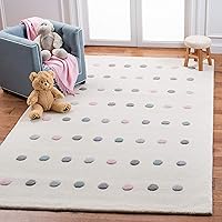 Kids Collection Area Rug - 5' x 8', Ivory, Handmade Polka Dot Wool, Ideal for High Traffic Areas in Living Room, Bedroom (SFK805A)