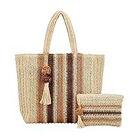 Mud Pie Women's Neutral Straw Tote and Case