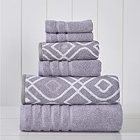 Modern Threads Amrapur Overseas 6-Piece Yarn Dyed Oxford Stripe Jacquard/Solid Ultra Soft 500GSM 100% Combed Cotton Towel Set [Grey Lavender]