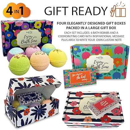 Bath Bombs for Women - 24 Natural and Organic Bath Bombs with Essential Oils and Moisturizing Shea Butter- BathBombs Gift Set for Relaxation and Calmness - Birthday Gift for Mom, Wife, Her