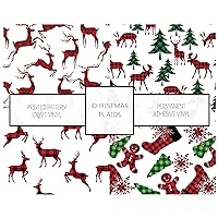 4 Pack Christmas Plaid Pattern Vinyl Bundle Permanent Adhesive Vinyl Decal Winter Holiday Patterns 9X12