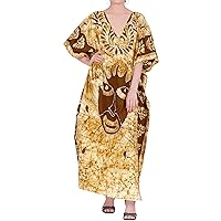 LA LEELA Women's Summer Nightgown Batik Caftan for Womens Sleepwear Long House Kaftan Loungewear Dashiki Dress Plus Size