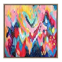Sylvie EV Brushstroke 100 Framed Canvas Wall Art by Jessi Raulet of Ettavee, 30x30 Gold, Colorful Abstract Art for Wall