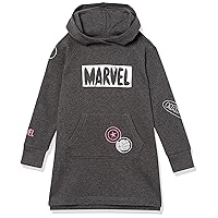 Amazon Essentials Disney | Marvel | Star Wars | Frozen | Princess Toddler Girls' Fleece Long-Sleeve Hooded Dresses (Previously Spotted Zebra), Charcoal Heather, Marvel/Patches, 2T