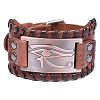 TEAMER Vintage Amulet Eye of Horus Leather Bracelet Cuff Bangle Egyptian Talisman Pagan Jewelry