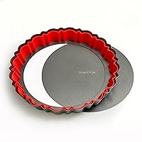 Fluted Tart Pan with Removable Bottom - 9 in. Nonstick Carbon Steel pie pan With Crust Shaper Ring - for Pies, Tarts, and Quiche Baking Dish