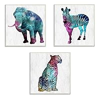 Stupell Industries Watercolors Elephant, Zebra and Tiger Wall Plaque, 3pc, each 12 x 12, Multi-Color
