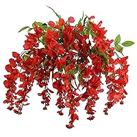 Artificial Wisteria Long Hanging Bush Flowers - 15 Stems For Home, Wedding, Restaurant and Office Decoration Arrangement, Red