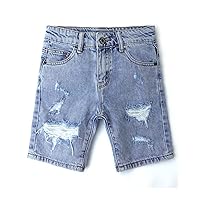 KIDSCOOL SPACE Baby Little Big Boys Denim Shorts,Elastic Waistband Inside Ripped Holes Jeans Summer Wear