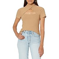 BCBGMAXAZRIA Women's Top with Short Sleeves and Cutouts