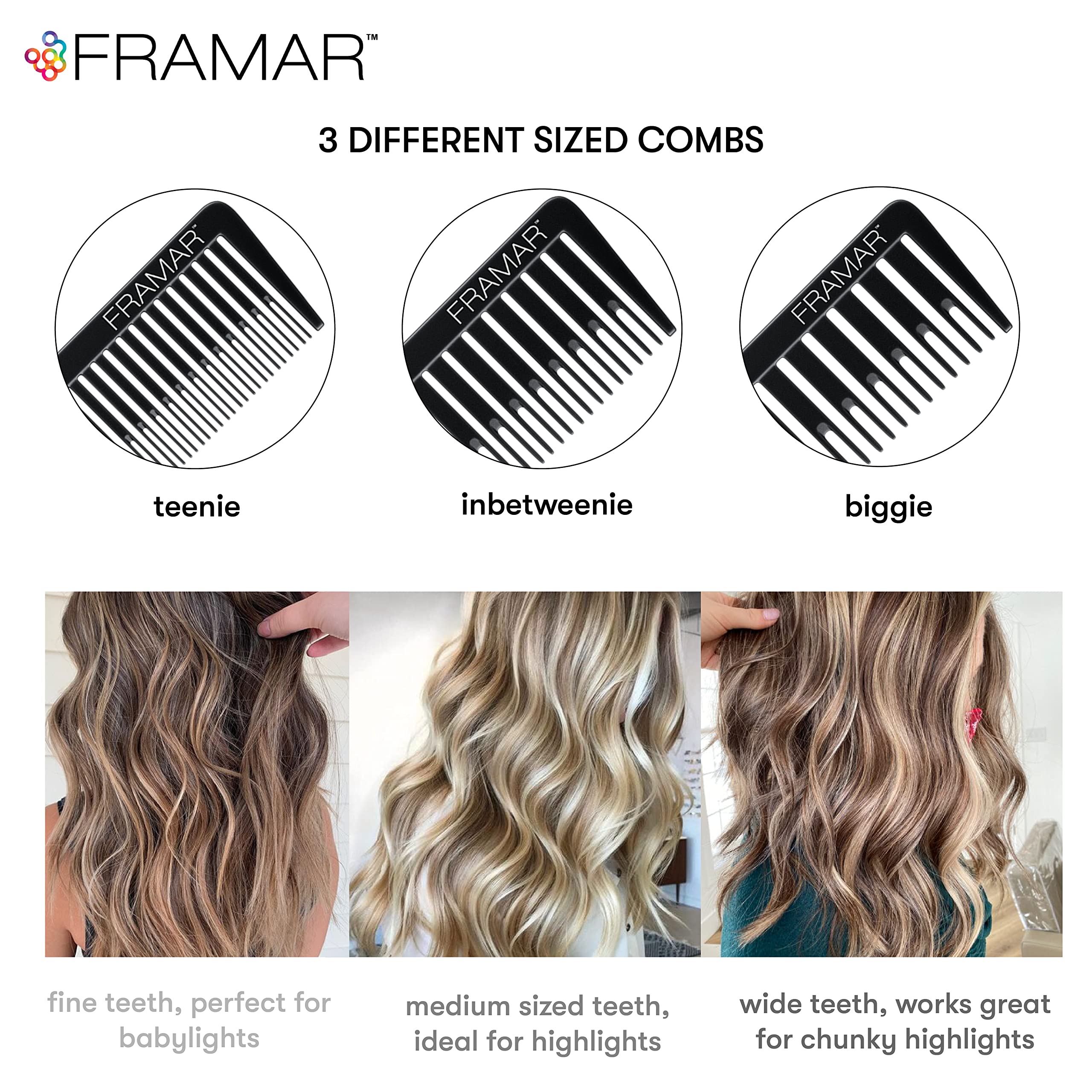 Framar Dreamweaver Highlight Comb Set – Combs for Hair Stylist, Highlighting Comb, Hair Dye Comb, Hair Highlighter Comb with Metal Pick, Balayage Comb (Black)