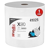 WypAll Power Clean X80 Heavy Duty Cloths (41025), Extended Use Cloths Jumbo Roll, White, 475 Sheets / Roll; 1 Roll / Case