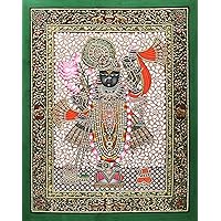 Exotic India Beautifully Dressed Lord Shrinath - Water Color on Board (Embossed with 24 Karat Gold)