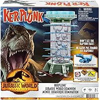 Mattel Games KerPlunk Jurassic World Dominion Kids & Family Game with Velociraptor Dinosaurs, Tower, Sticks, Die & Stickers