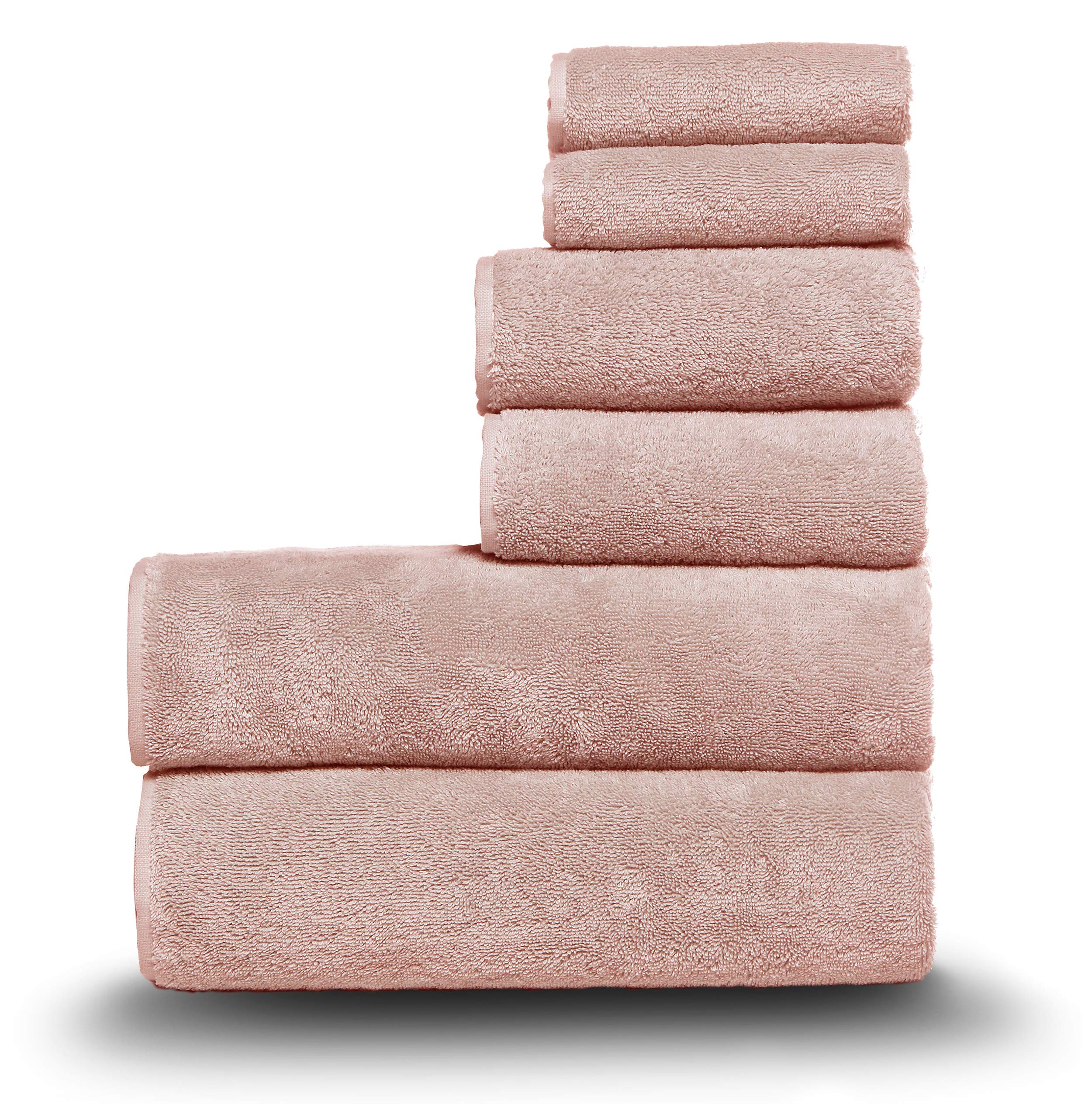 Arus Classic Towel Set 100% Turkish Cotton Hotel Spa Towel Set, Bath Towels, Hand Towels and Washcloth, Powder Pink, 6 Pieces Set