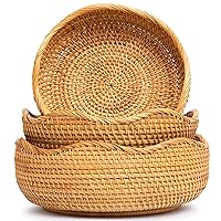 NATUREOME Rattan Baskets for Storage Wicker Potato Basket Set 3 Round Wicker Basket Organizer Bread