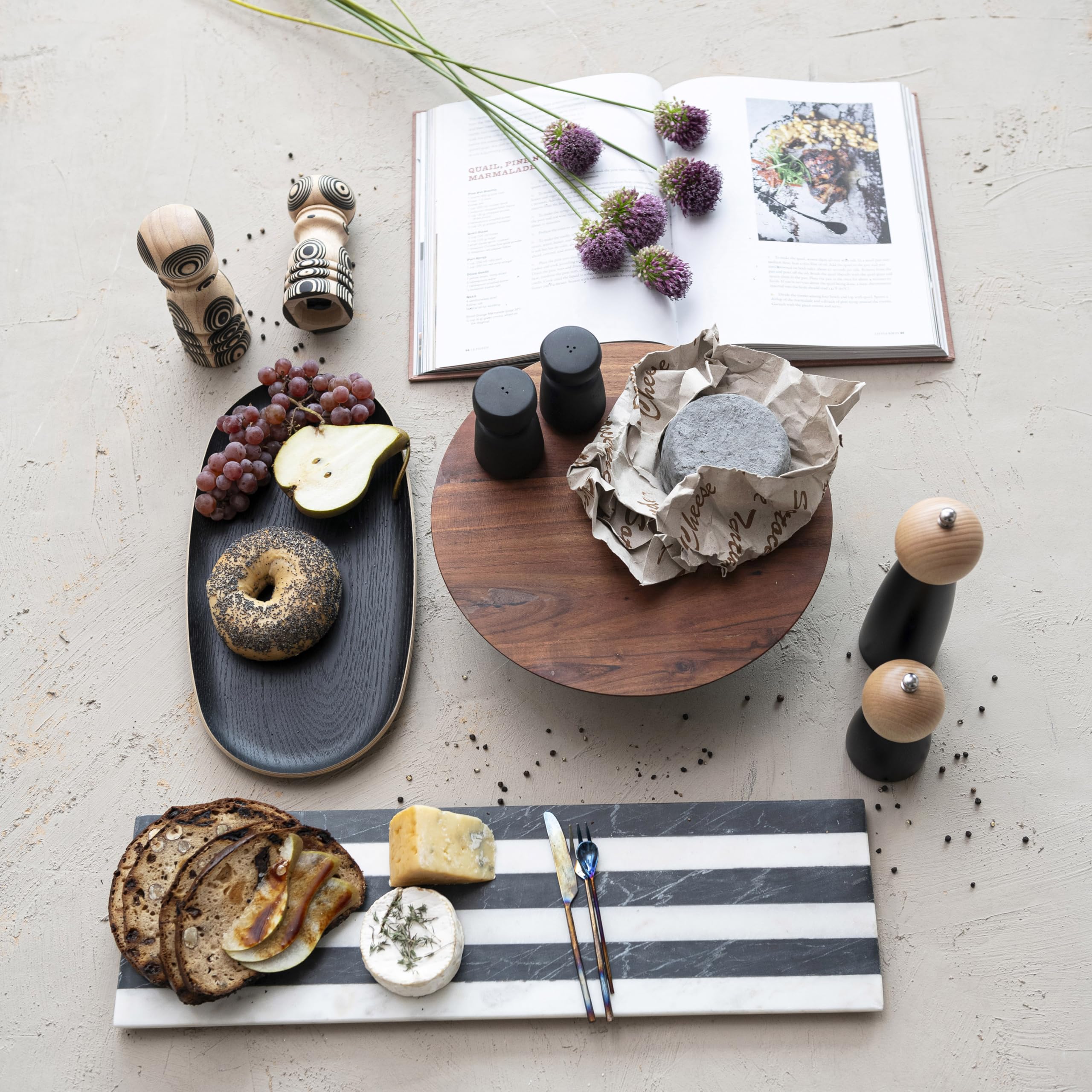 Bloomingville Marble Cheese and Serving Board with Stripes, Black and White