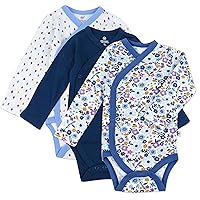 HonestBaby unisex-baby 3-pack Long Sleeve Side-snap Organic Cotton Kimono Bodysuits for Infant Baby Boys (Legacy)