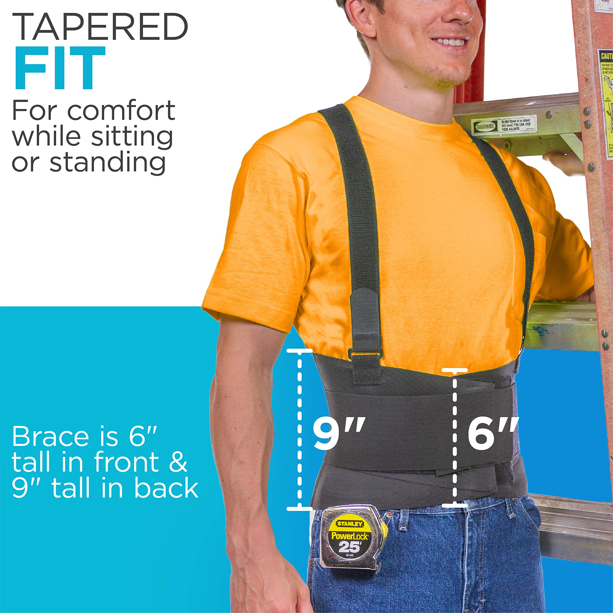 BraceAbility Industrial Work Back Brace | Removable Suspender Straps for Heavy Lifting Safety - Lower Back Pain Protection Belt for Men & Women in Construction, Moving and Warehouse Jobs (3XL)