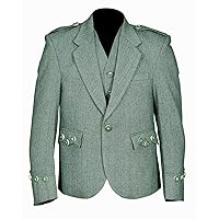 Lovat Green Tweed Argyle Kilt Jacket With 5 Button Vest Scottish Wedding Dress