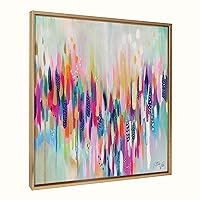 Sylvie Brushstroke 154 Framed Canvas Wall Art by Jessi Raulet of Ettavee, 30x30 Gold, Modern Abstract Colorful Fun Art for Wall