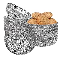 7340MW010 Metal Serving Baskets, Stainless Steel Wire Table Top Counter Round Decorative Unique Modern Bread and Fruit Holder, Use, 9.0