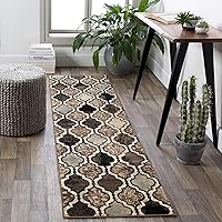 Superior Indoor Runner Rug, Jute Backed, Perfect for Living/Dining Room, Bedroom, Office, Kitchen, Entryway, Modern Geometric Trellis Floor Decor, Viking Collection, 2' x 11', Ivory