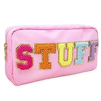 Fablinks Pink Nylon Cosmetic Bag with Chenille Letter Patches