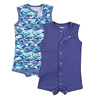Hanes Unisex-Baby Hanes Baby Romper, Ultimate Baby Flexy Button Up Short Sleeve Bodysuit Romper, 2-Pack