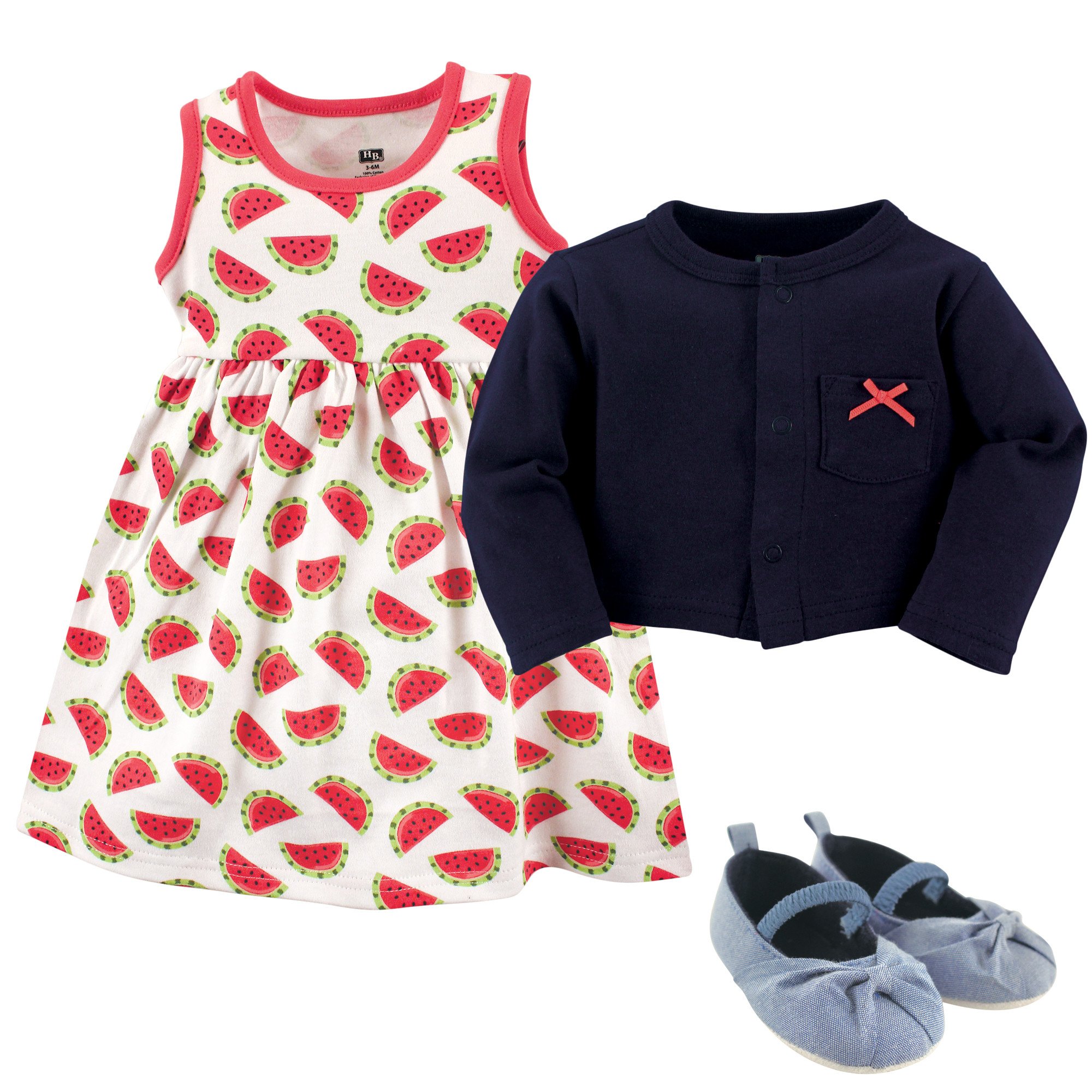 Hudson Baby baby-girls Cotton Dress, Cardigan and Shoe Set