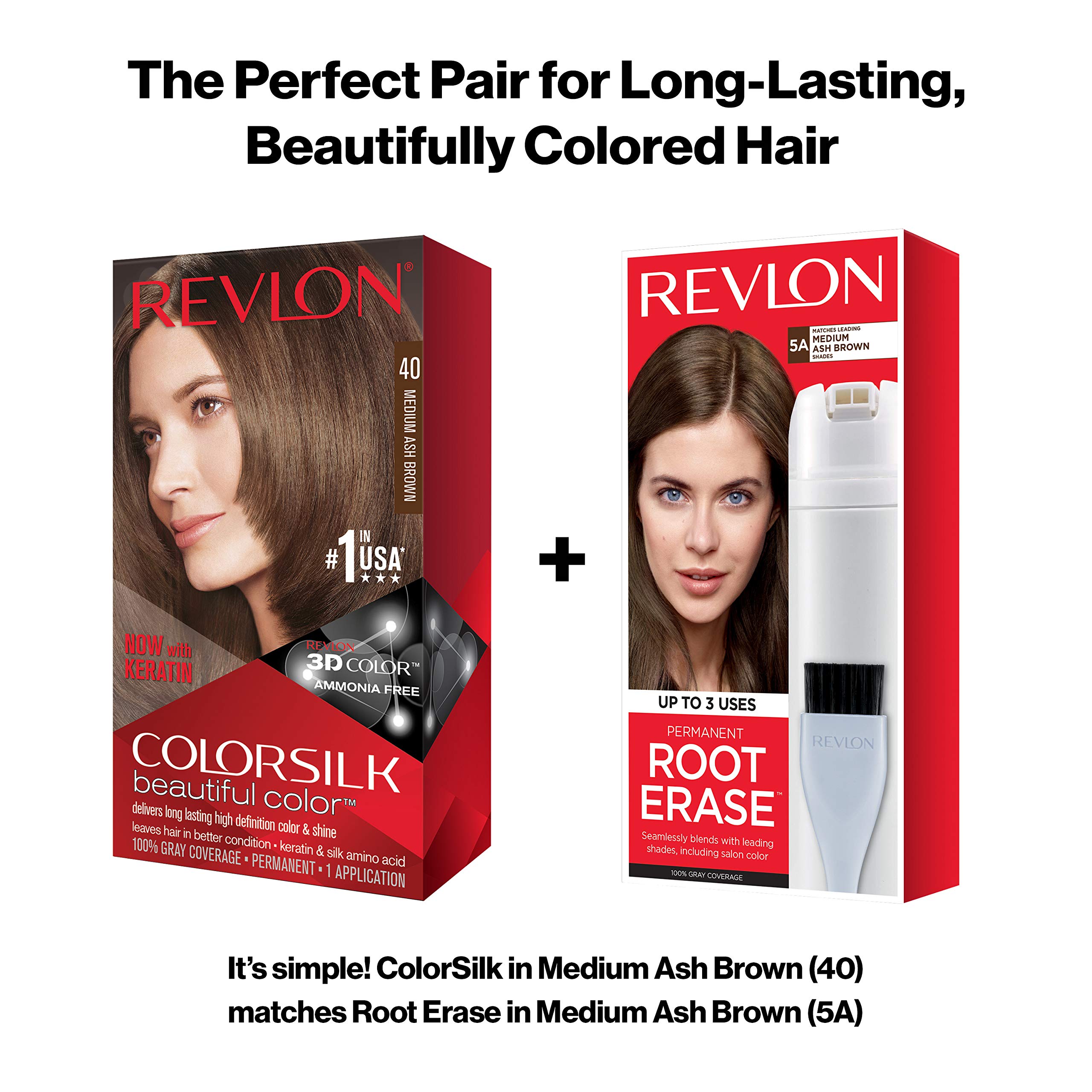Revlon Permanent Hair Color, Permanent Hair Dye, Colorsilk with 100% Gray Coverage, Ammonia-Free, Keratin and Amino Acids, 40 Medium Ash Brown, 4.4 Oz (Pack of 1)