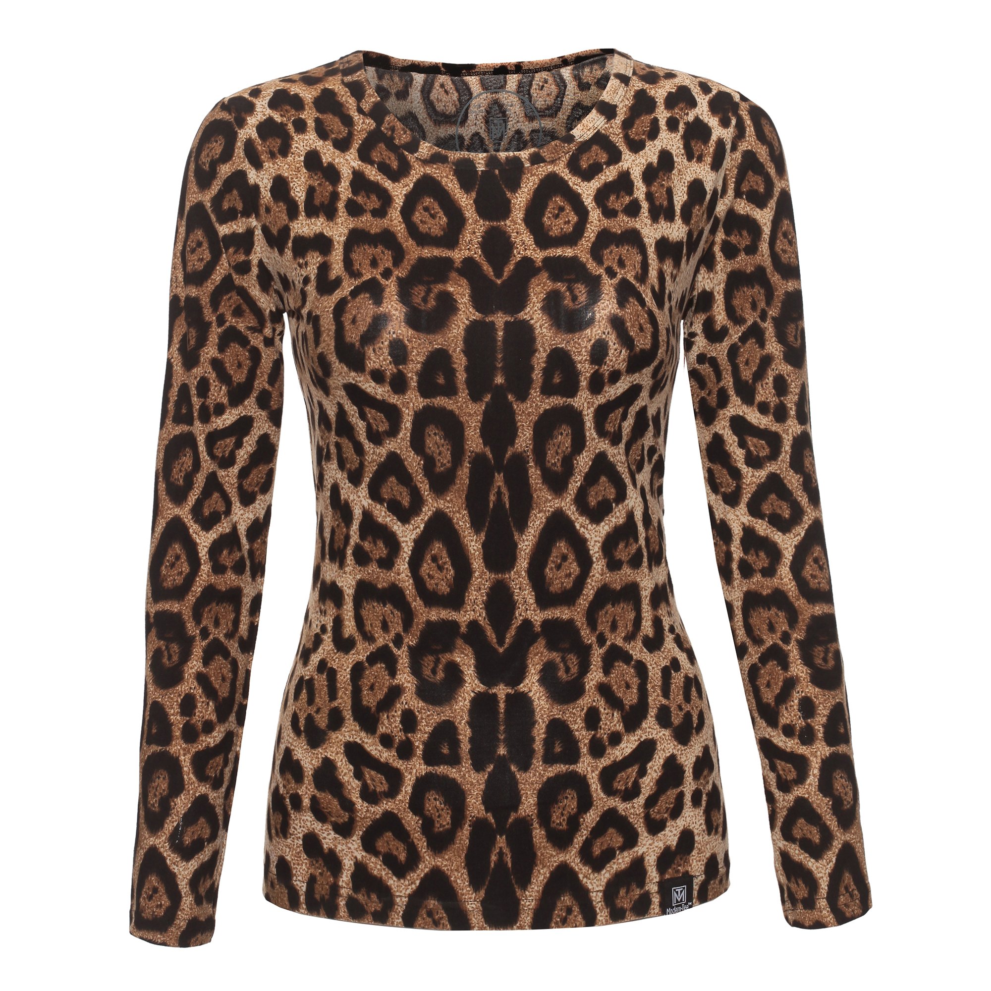 Modern-Tee Women's Round Crew Neck Leopard Printed Fashion T-Shirt Long Sleeve Tops