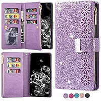 XYX Zipper Wallet Case for Samsung Galaxy A32 5G [Not Fit A32 4G], Glitter Starry Laser 9 Card Slots PU Leather Flip Phone Case with Wrist Strap, Purple