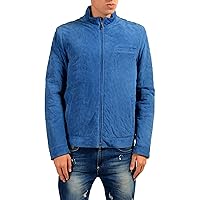 Men's 100% Suede Leather Blue Full Zip Jacket US M IT 50
