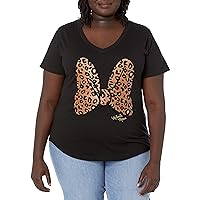 Disney Women's Classic Mickey Animal Print Bow Junior's Plus Short Sleeve Tee Shirt