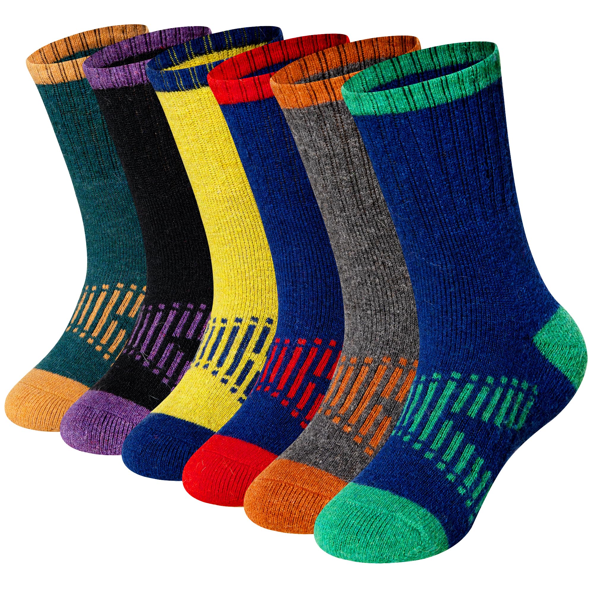 WEVIAS Kids Merino Wool Hiking Socks Boys Girls Thermal Winter Cozy Boot Warm Cushion Socks 6 Pairs