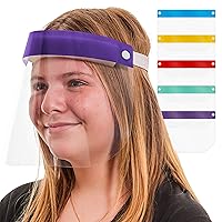 TCP Global Salon World Safety Kids Face Shields (Pack of 5) - 5 Colors, 1 Each - Clear Protective Children's Full Face Shields to Protect Eyes, Nose, Mouth - Anti-Fog PET Plastic, Elastic Headband
