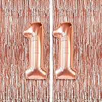 KatchOn, Rose Gold Fringe Curtain - Pack of 3 | Rose Gold 11 Balloons Number | Rose Gold Streamers, Rose Gold Birthday Decorations | Rose Gold 11 Balloon for 11 Year Old Girl Birthday Decorations