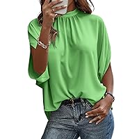 Angashion Womens Tops, Short Sleeve Casual Summer Top Solid Color Self Tie Loose Fit Drape Tunic Blouses Shirts