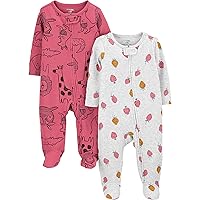Baby Girls' 2-Way Zip Thermal Footed Sleep and Play, Pack of 2