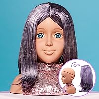 Styling Head Deluxe Lola - Doll Mannequin Head, Interchangeable Wig, Synthetic Fiber Purple Hair Includes Magnetic Lashes, Hair Accessories, Earrings & Face Gems for Kids 8+ Years - 13