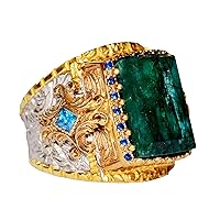 925 Sterling Silver Men Ring, King Ring, Natural Emerald Gemstone, FREE EXPRESS SHIPPING