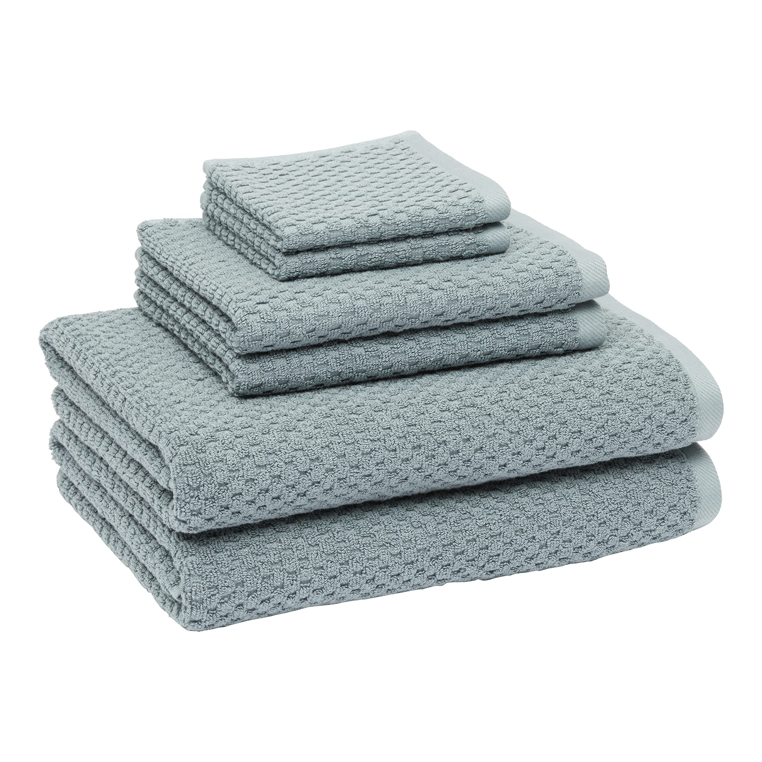 Amazon Basics Odor Resistant Textured Bath Towel Set - 6-Pieces,Cotton, Teal, 54