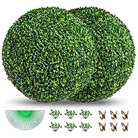 2PCS 16 Inch Artificial Plant Topiary Ball, UV Resistant Anti-Fading Faux Boxwood Balls, Hanging Fake Plants Balls for Indoor Outdoor, Garden, Wedding Party Decor