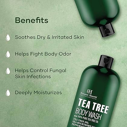 Botanic Hearth Tea Tree Body Wash, Helps with Nails, Athletes Foot, Ringworms, Jock Itch, Acne, Eczema & Body Odor, Soothes Itching & Promotes Healthy Skin and Feet, Naturally Scented, 16 fl oz