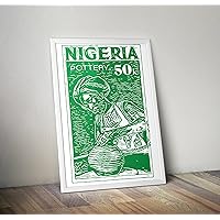 Home Gifts Plus Nigeria Pottery Vintage Stamp Poster -Travel Art - Black Wall Art Print Poster, Gallery Wall Decoration