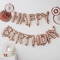 Ginger Ray Rose Gold Happy Birthday Balloon Party Hanging Bunting No Helium Needed