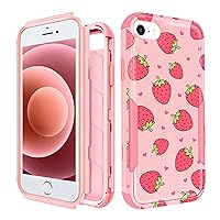 for iPhone SE Case 2020/2022/3rd Generation, for iPhone 8/7 Case, Heavy Duty Protective Strawberry Cute Phone Cover for Women Men Girls Boys Hard Cases for iPhone 7/8/SE