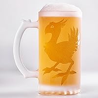 Chocobo Sandblasted Glass Beer Stein, FF Gift For Him, Gamer Gifts, Personalized Beer Mug Glass, Geek Groomsmen Gift, Gift Ideas For Men, Gift For Daddy, Beer Tankard